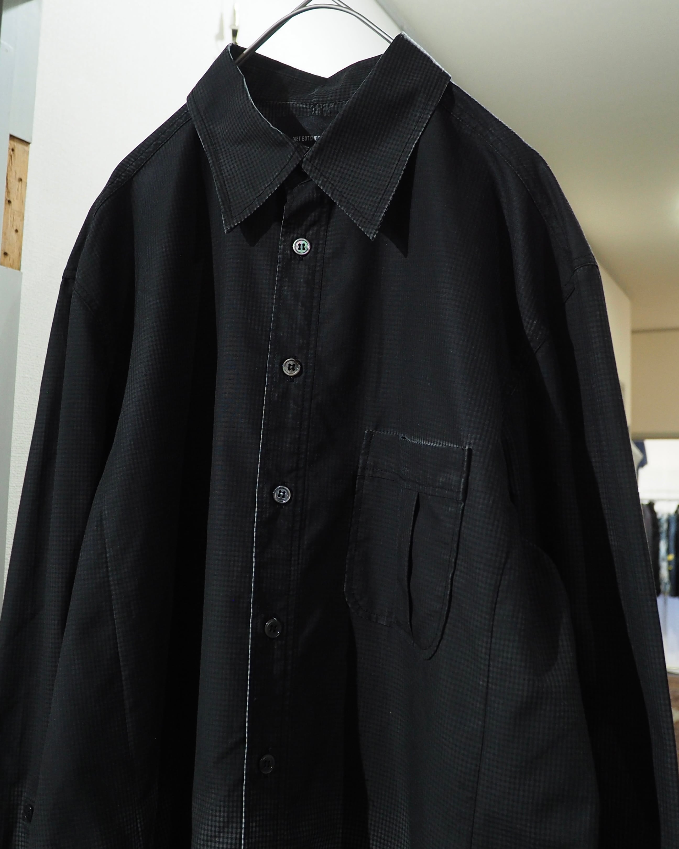 " DIET BUTCHER SLIM SKIN " Beautiful Gradation × Gingham Check Long Length Shirt