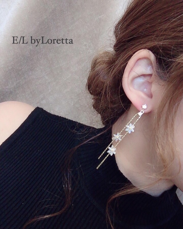 Crystal flower chain pierce/earring(Gold)  0037