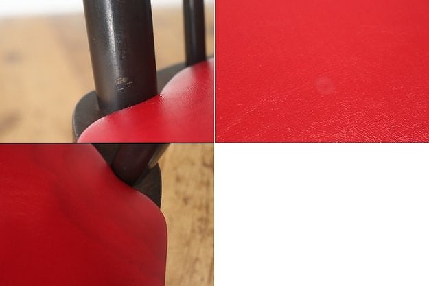 レトロ ダイニングチェア 椅子 食堂 木製 合皮 レザー 赤 レッド 松田