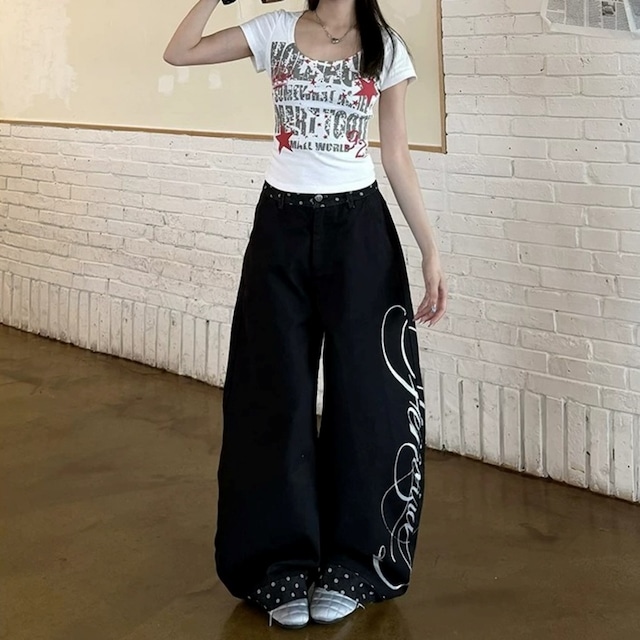 ポルカドットコンビサイドロゴルーズフォルムパンツ 1col R02456