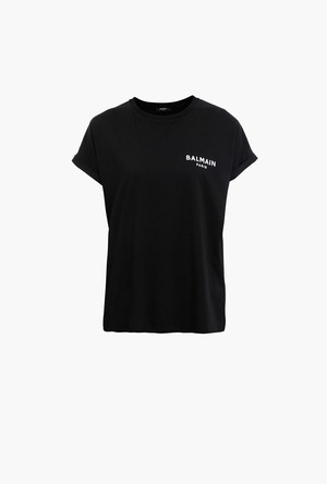 【BALMAIN】ブラック エコデザイン コットン Tシャツ ホワイト Balmainフロックロゴ