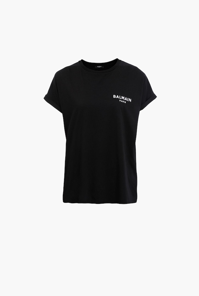 【BALMAIN】ブラック エコデザイン コットン Tシャツ ホワイト Balmainフロックロゴ