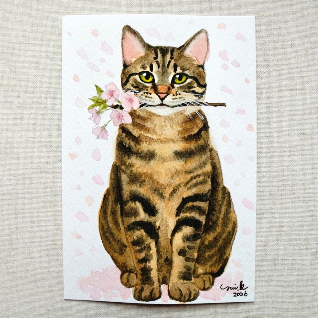 猫の絵 386 水彩画 原画 キジ白 | Forest cat
