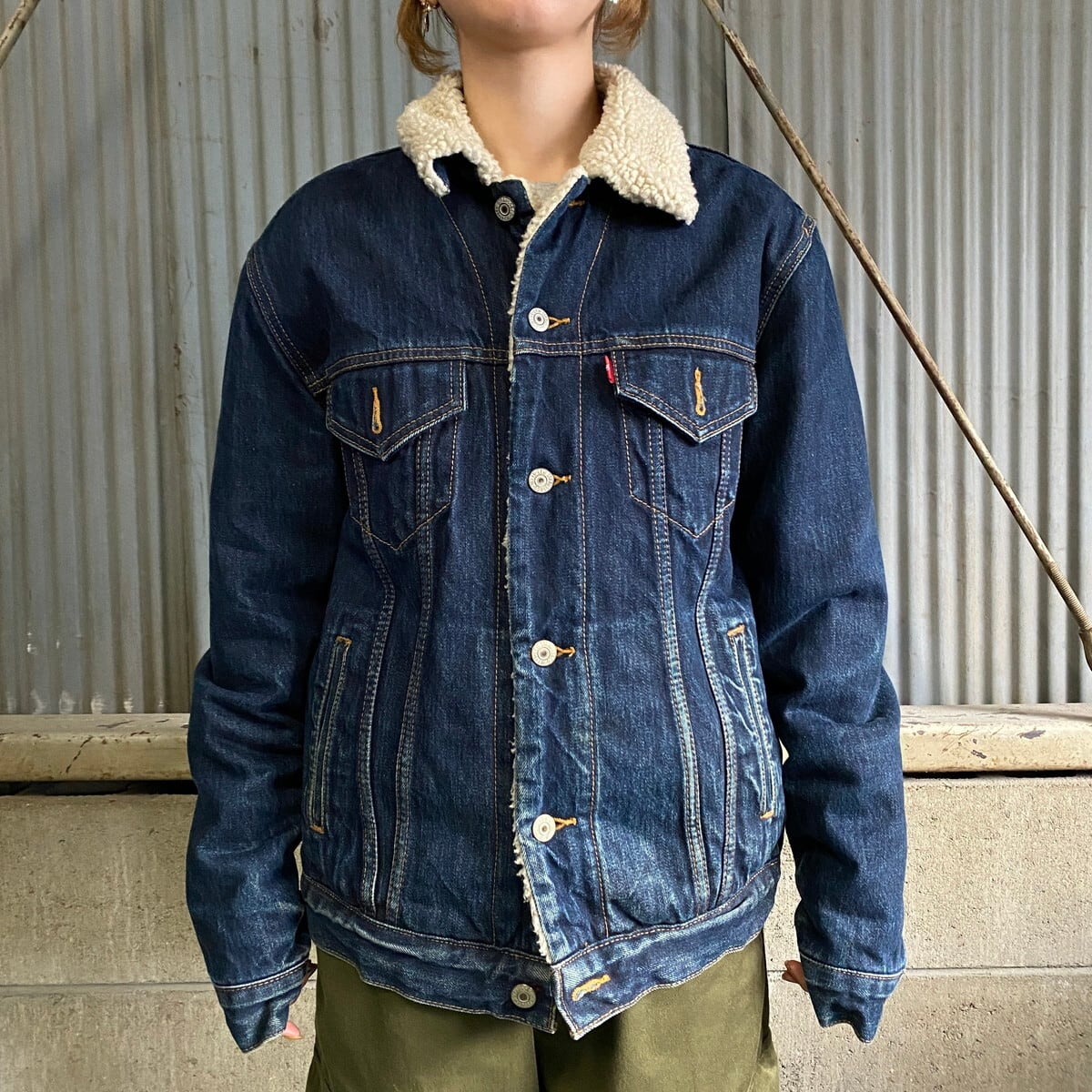 リーバイス デニムボアジャケット メンズS 古着 Levi's 濃色 ネイビー ...