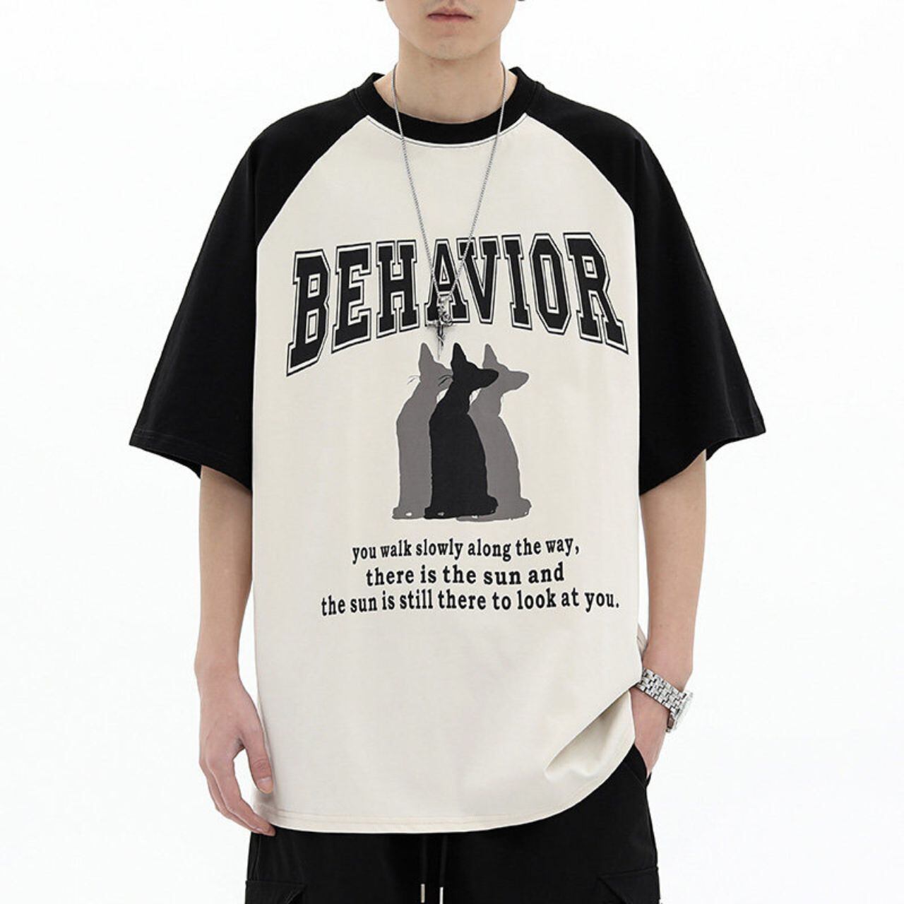 レタリンググラフィックアニマルシルエットラグランTシャツ 2col A00027