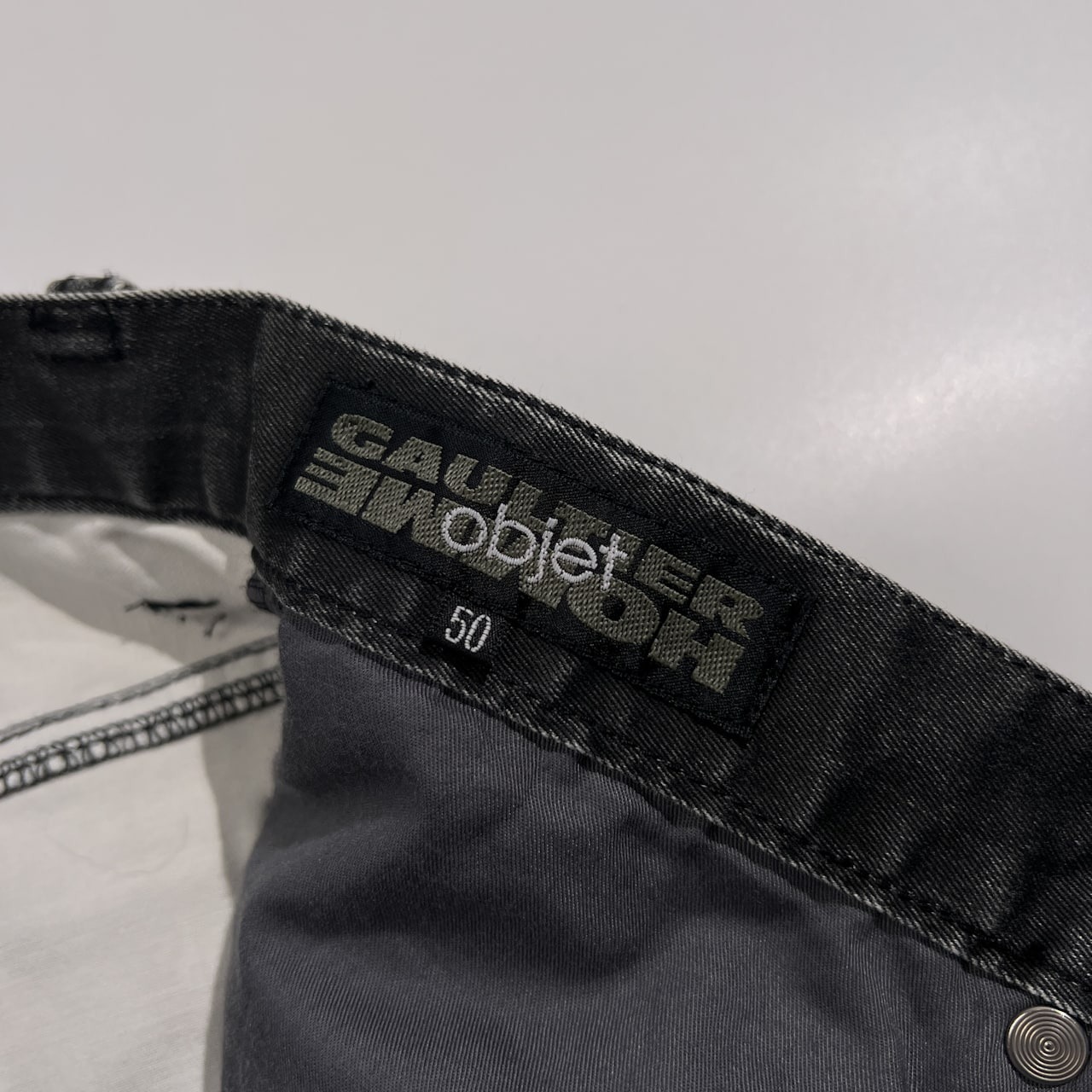 90s Jean Paul GAULTIER HOMME ジャンポールゴルチエ コーティング デニム 風 パンツ 50 /ブラック系 アーカイブ 希少 ビンテージ