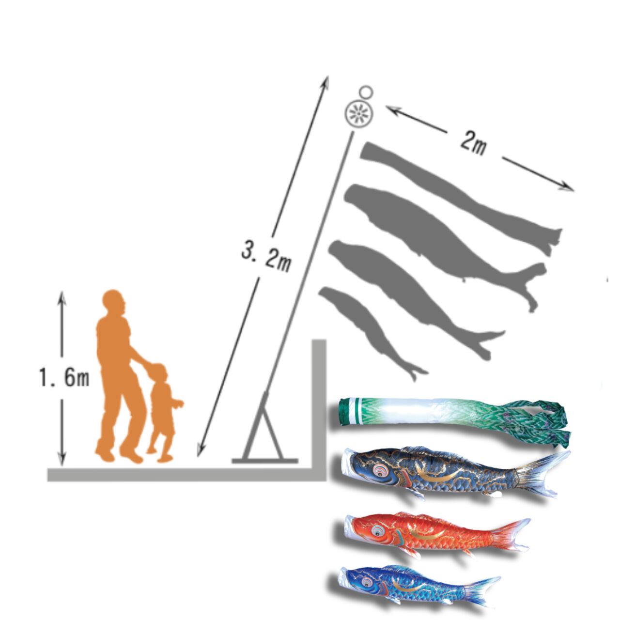 豪 プレミアムベランダスタンドセット 2M6点セット(徳永鯉のぼり)