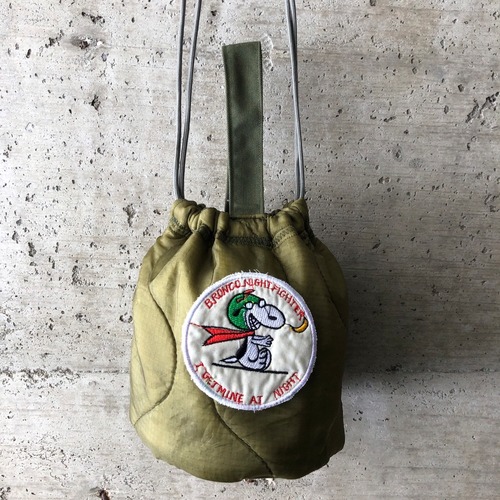 【HB1078】 ショルダー ミリタリー USA　ライナーリメイク　ペイシェントバッグ　巾着　