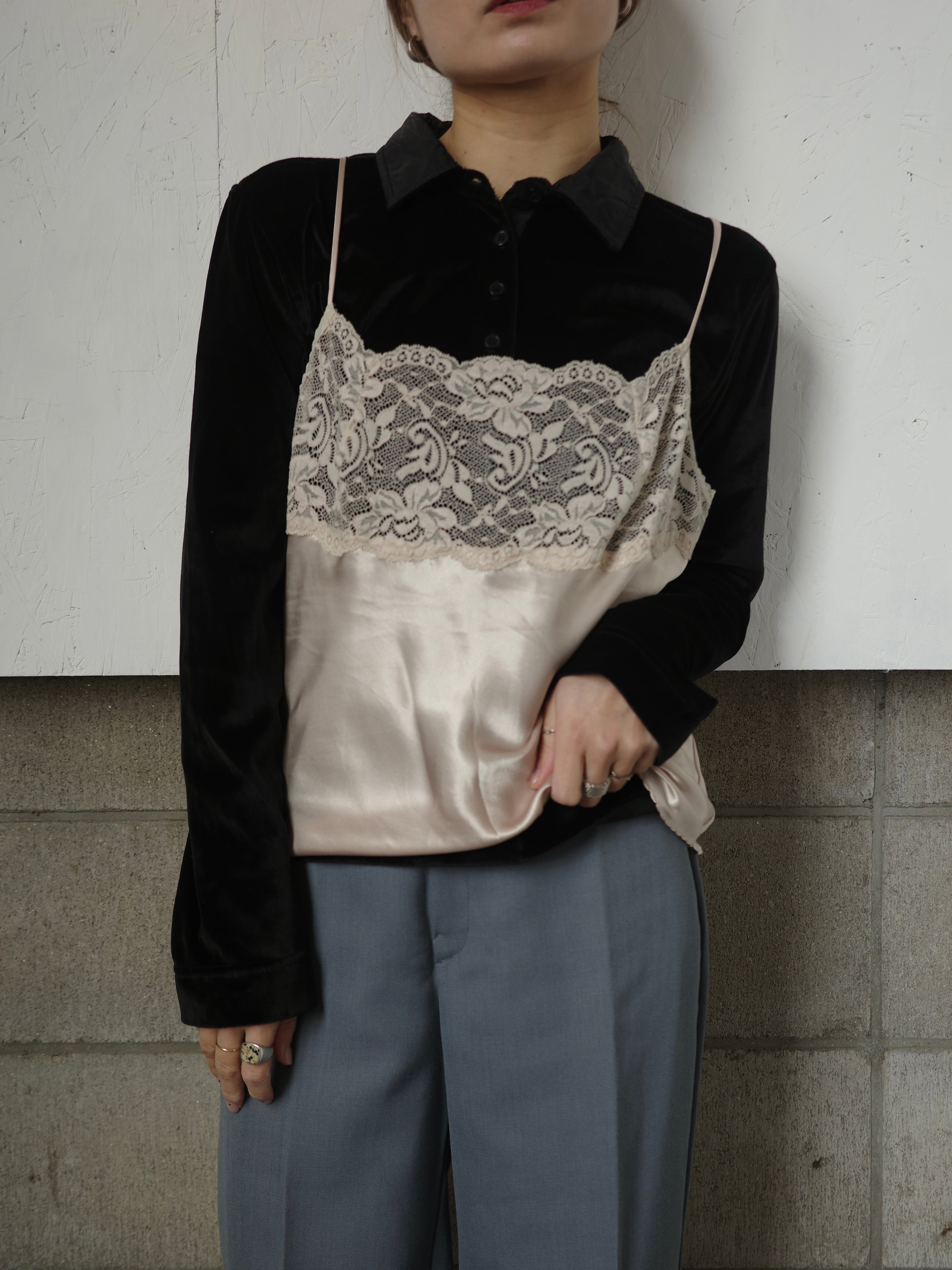 <vintage>velvet compact blouse