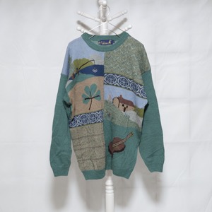 Designed Knit Sweater Green