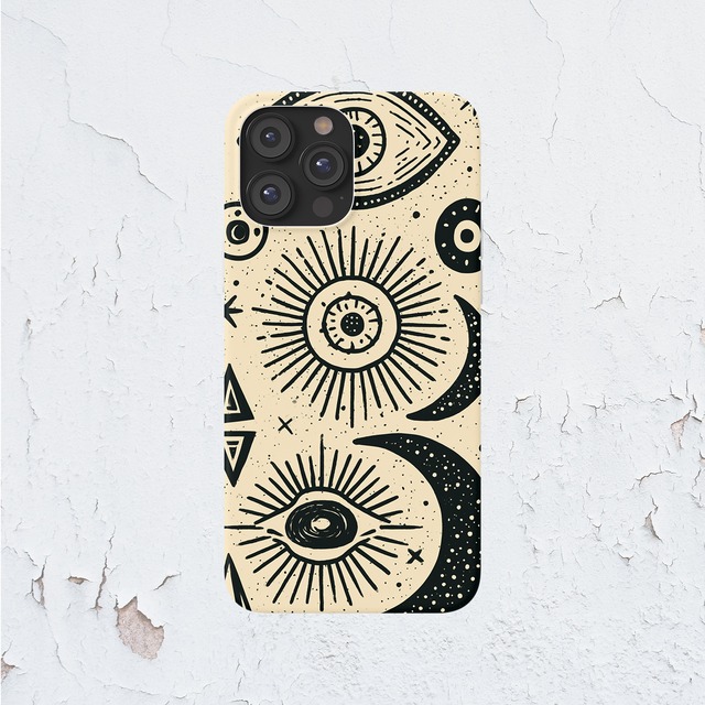 受注生産 iPhoneケース 太陽と目の白黒タリスマン｜魔除けアート TALM081B