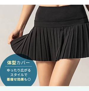 フレアスカート スポーツに便利なインナーパンツ一体型 美脚 膝上丈 無地 スカート ヨガ ホットヨガ ピラティス スポーツウェア フィットネスウェア ランニング トレーニング ジム ダンス チア テニス カジュアル プリーツ