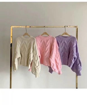 ラウンドネックケーブル編みニット