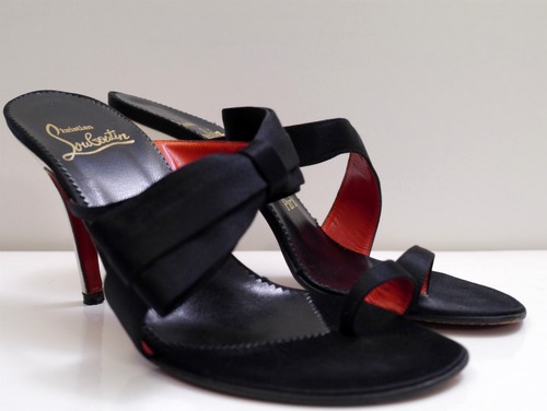 レア◆Christian Louboutin クリスチャンルブタン アシンメトリーリボンデザイン サテン ミュール サンダル◆ リボンが可愛らしい希少ライン