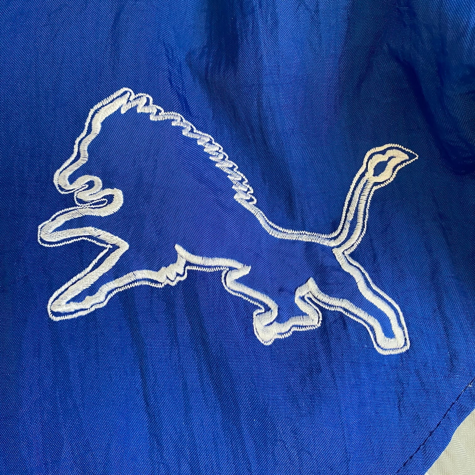 スターター STARTER NFL デトロイト ライオンズ スウェット シャツ トレーナー ロゴ 刺繍 長袖 サイズ：L ブルー MADE IN U.S.A
