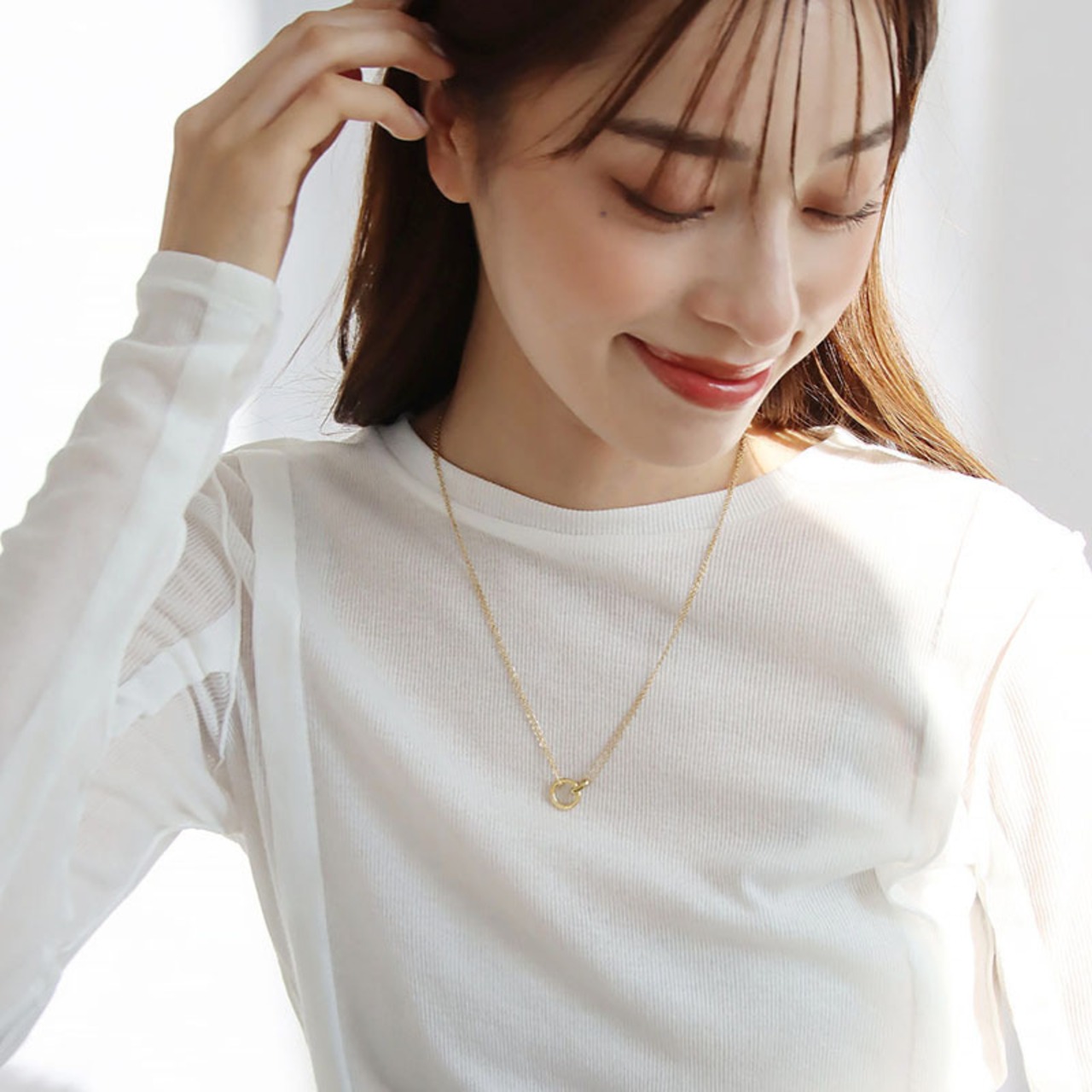 【ネコポス便】ネックレス ダブルリングネックレス 丸型 楕円 金属アレルギー サージカルステンレス つけっぱなし 金アレ対応 2179