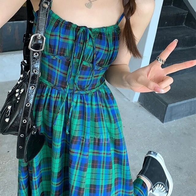 チェックキャミワンピース