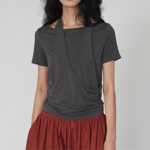 halter neck design crew neck top　L0569