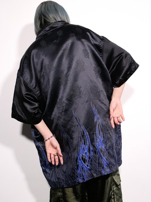 tribal fire and dragon pattern glossy s/s shirt
