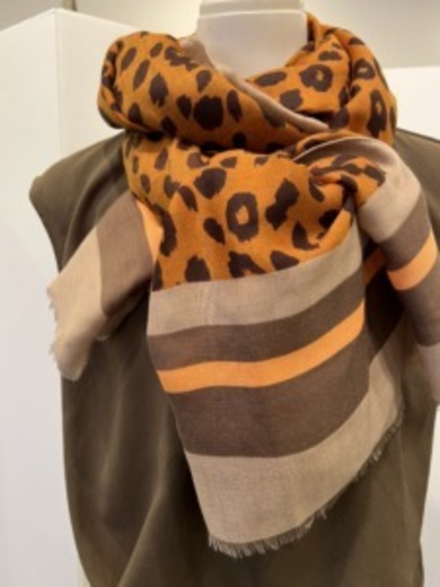 ヒョウ柄/ストライプスカーフ（インポート）