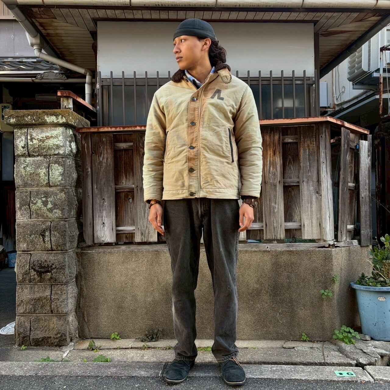 雰囲気抜群 70s フランス軍 実物 N-1 デッキジャケット 鬼フェード