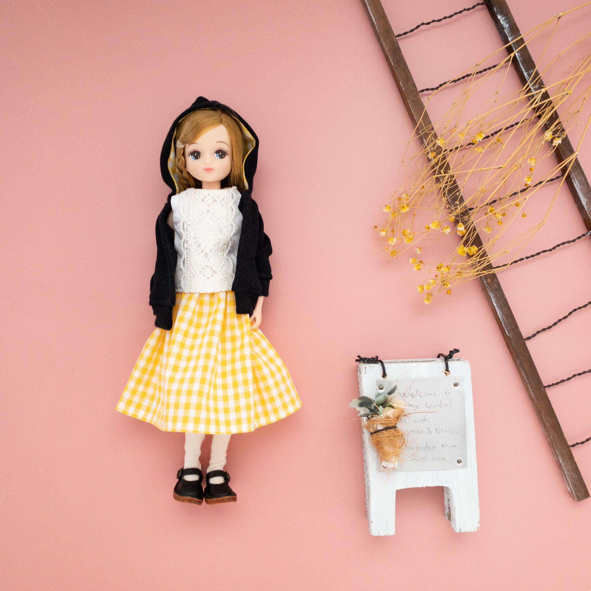 3点セット】パーカーコーデ（黒黄色チェック）リカちゃん | dollkamiyu