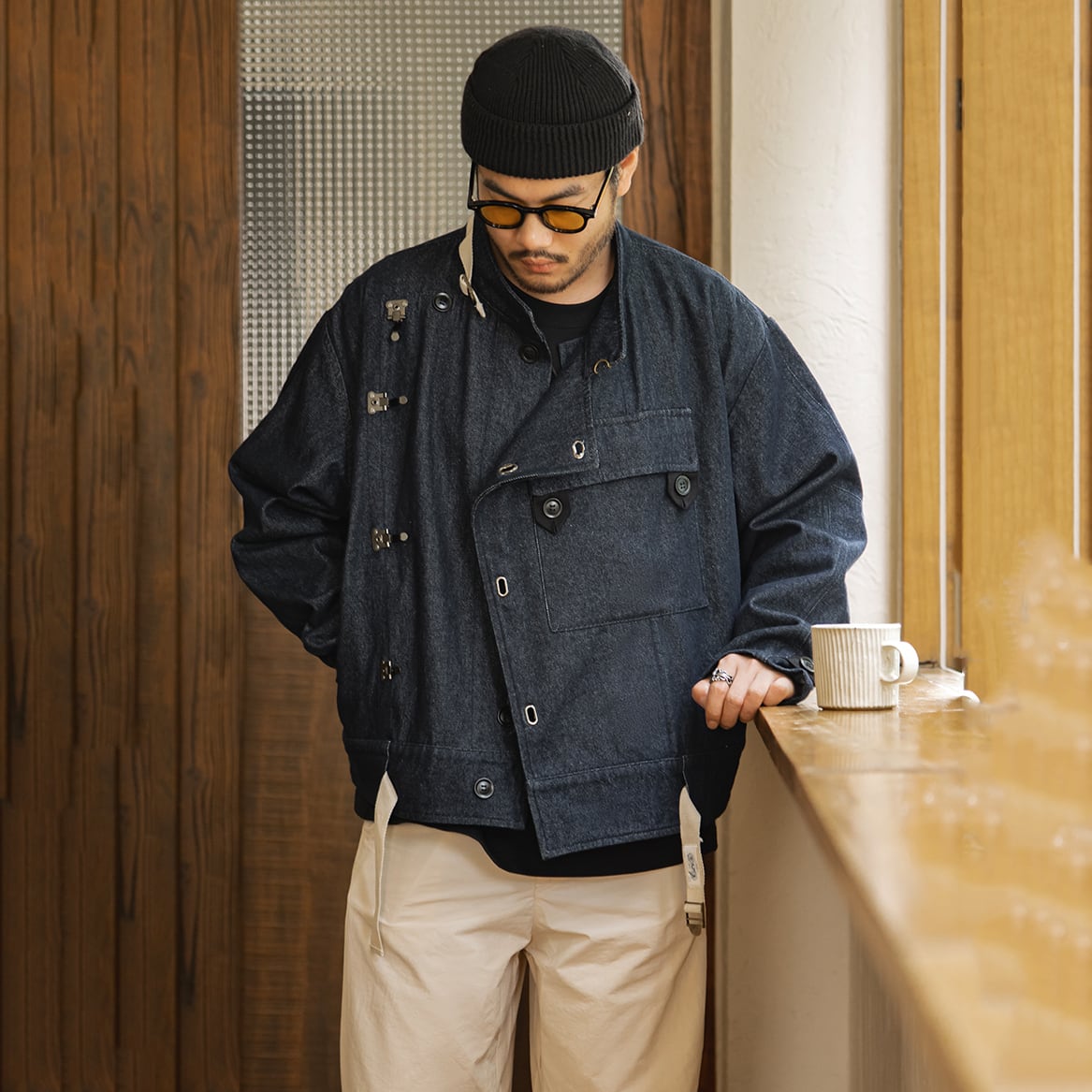 GullsLifeレトロ紺青色デニムジャケット