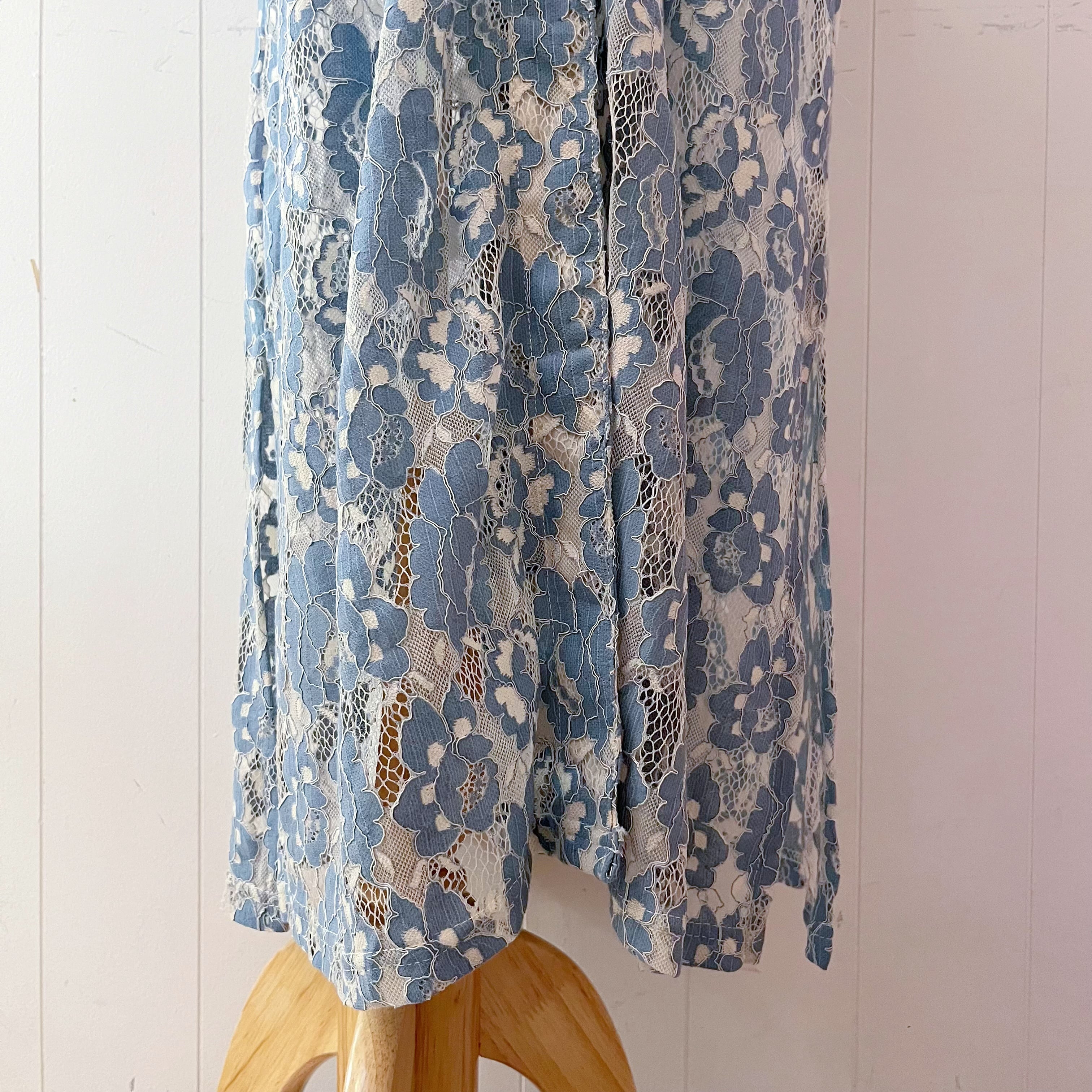 dusty blue flower lace one-piece