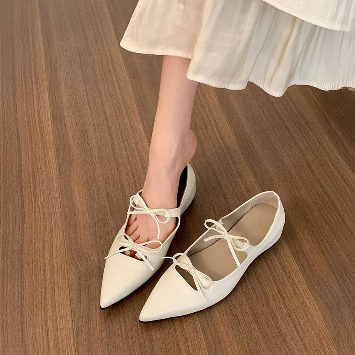 ポインテッドトゥ パンプス レディース 韓国 通勤 通学 ダブルリボン