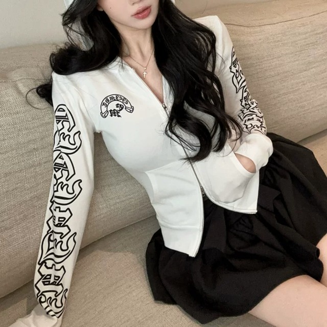 graphic print long sleeve hoodie la3056