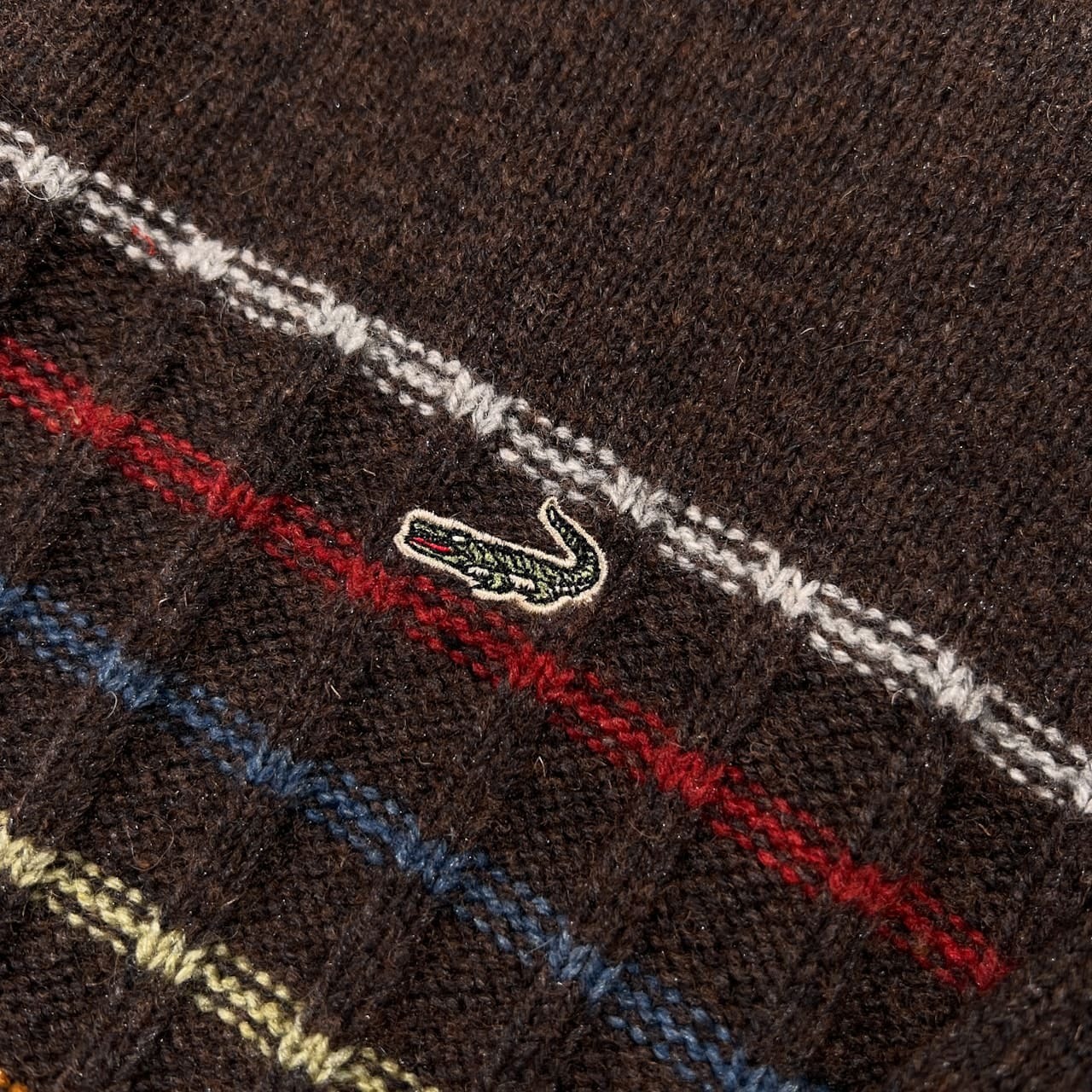 CROCODILE クロコダイル ハーフボタン ハイネック ウールニットセーター ライン入り サイズ LL /メンズ/ダークブラウン