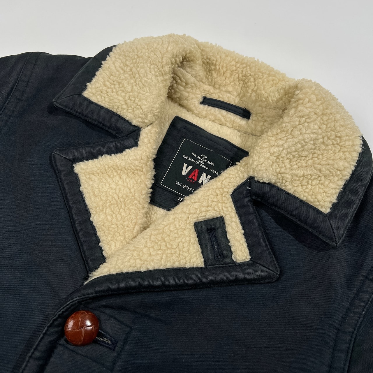 希少 VAN JAC ヴァンヂャケット 裏ボアフリース ランチ コート モールスキン サイズ M /ネイビーブラック/当時物/ビンテージ/C-TK1309
