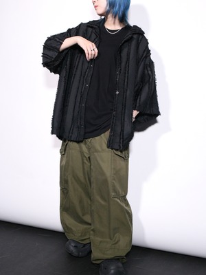 XXL fringe stripe open collar shirt