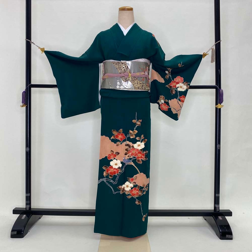 訪問着セット 5点セット 帯 長襦袢 帯揚げ 帯締め 緑 古典 中古 美品  