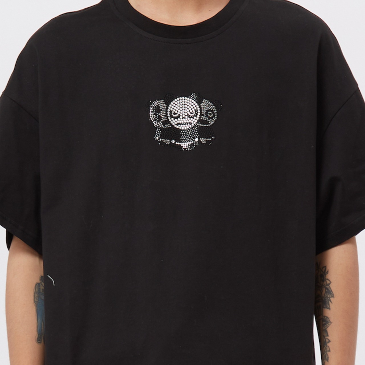 【HIPANDA ハイパンダ】メンズ パンダ3兄弟 ラインストーン ワンポイント Tシャツ MEN'S SMALL 3 BROTHERS RHINESTONE ONE POINT SHORT SLEEVED T-SHIRT / WHITE・BLACK