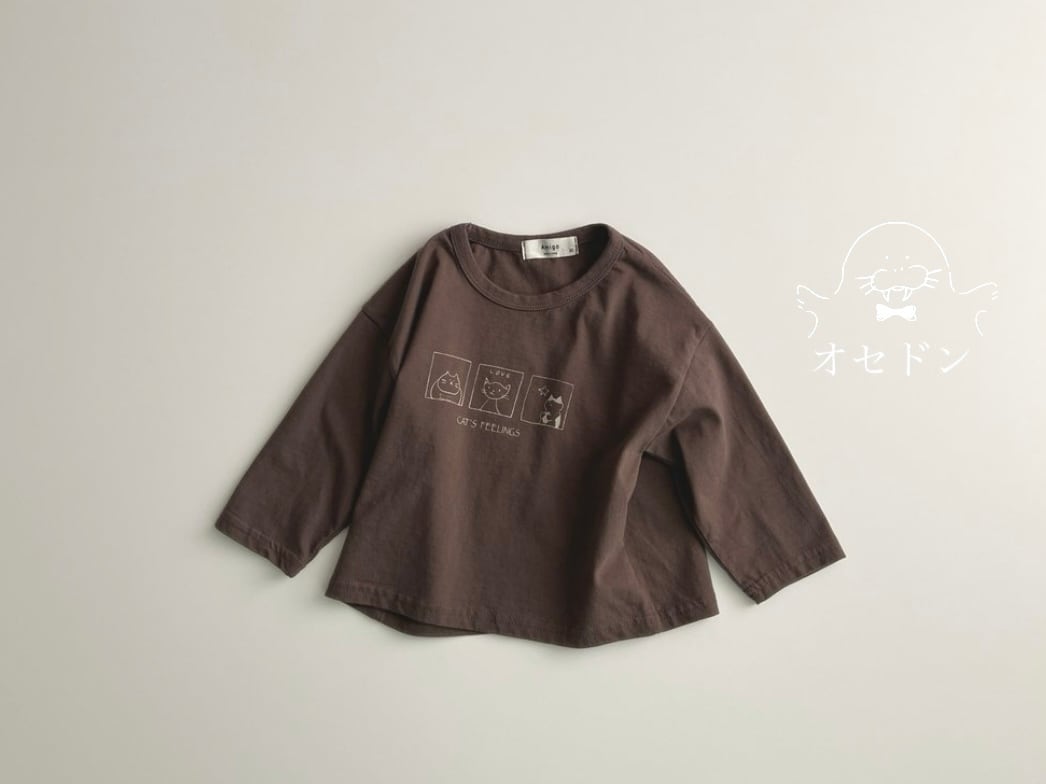 【Amigo】キャットプリントT ブラウン 80~100cm