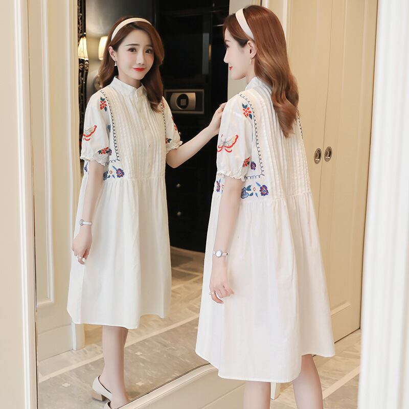 【新作】【送料無料】 マタニティウェア2019夏バージョンの新しいファッションスタンドアップカラーコットンとリネンルーズマタニティドレス母乳育児-アリババ サマー 夏物 expec261097470491