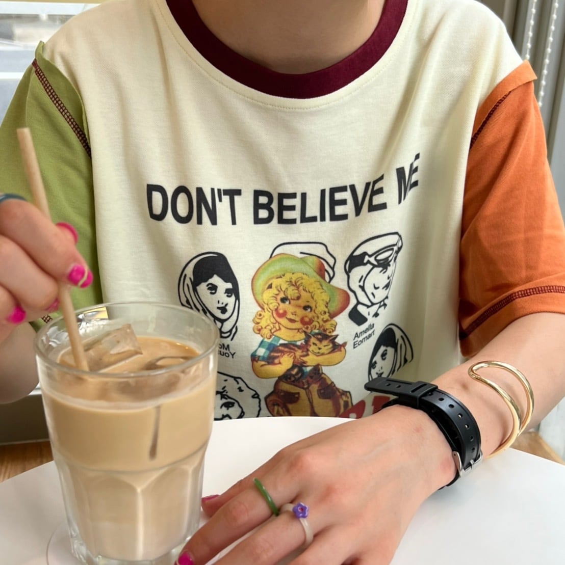 contrast color sleeve like vintage tee_LN01342