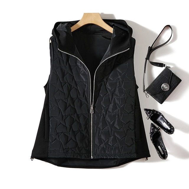 Star quilting full zip vest　M908