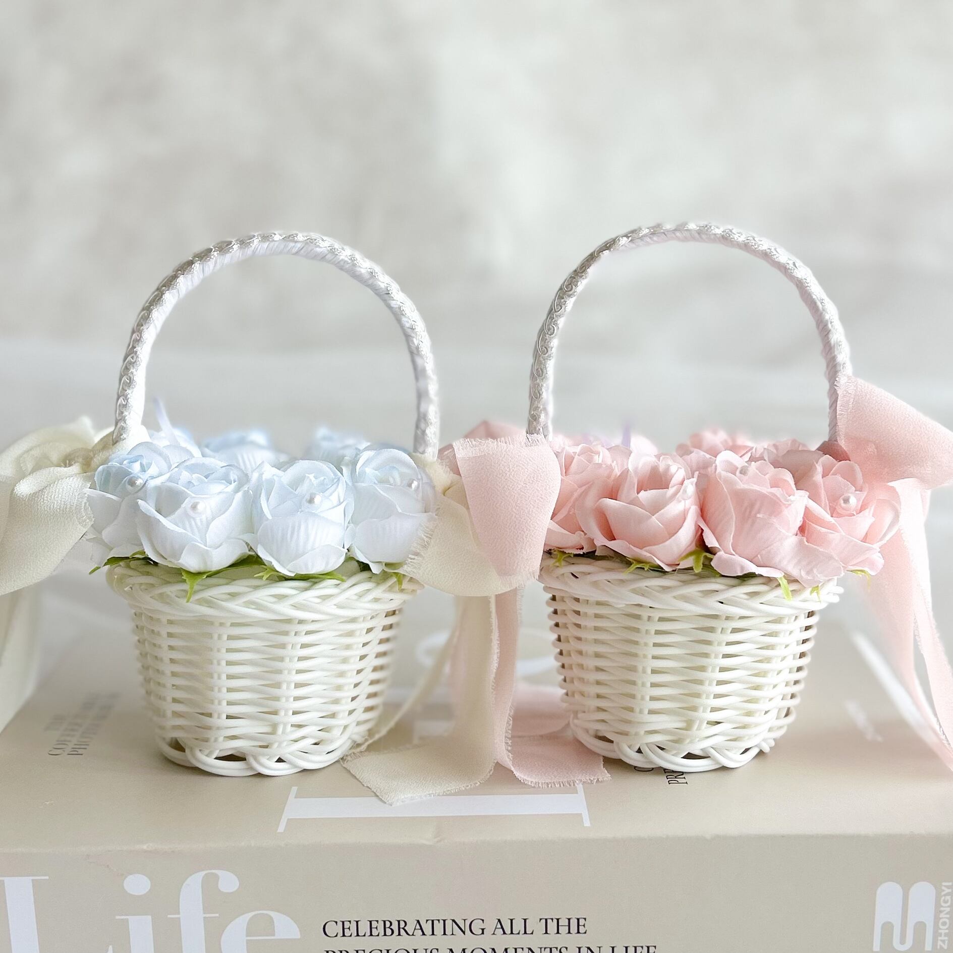 Pink blue rose ringpillowmini(2人用)