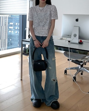 パフスリーブクルーネックTシャツ A1064
