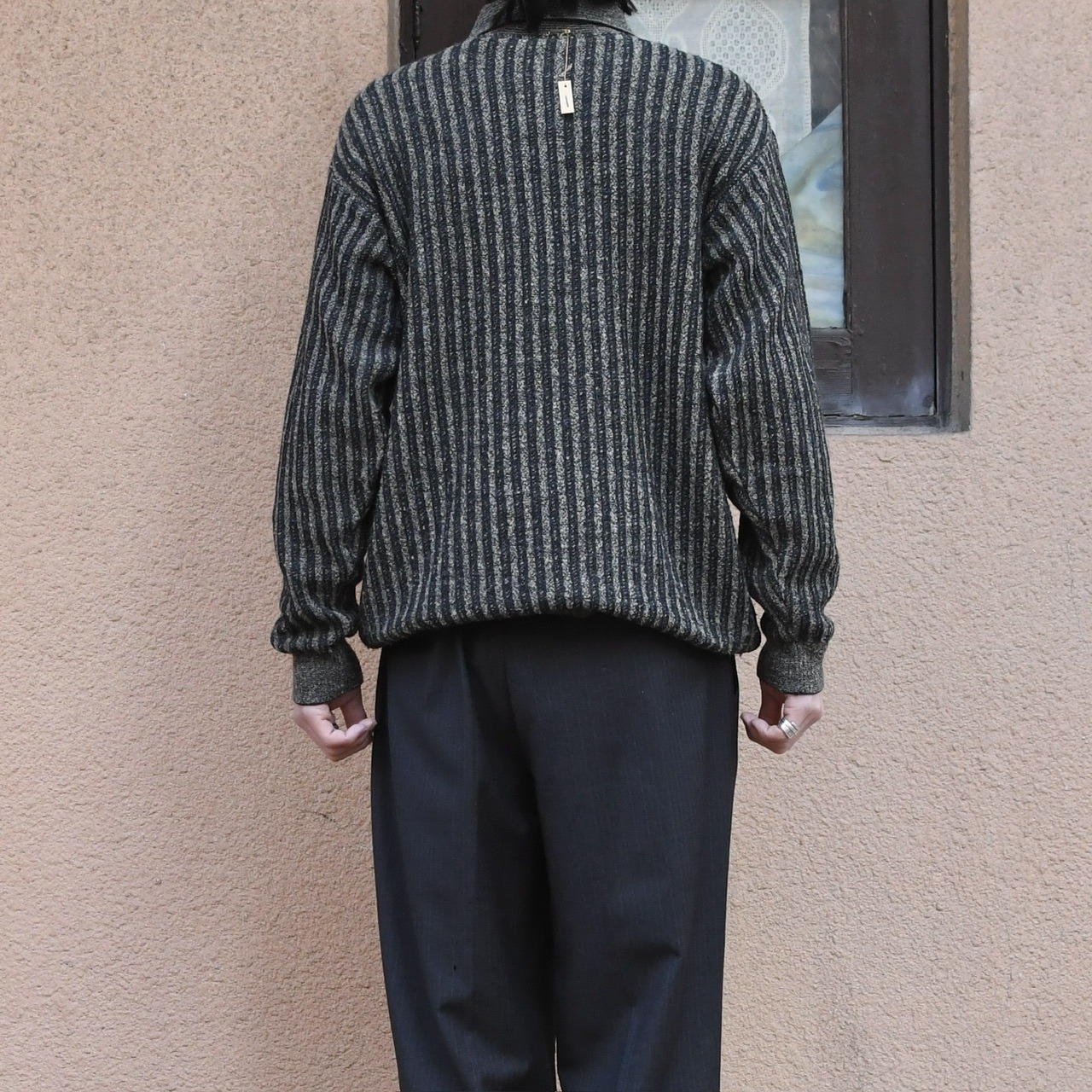 acryl wool stripe knit polo