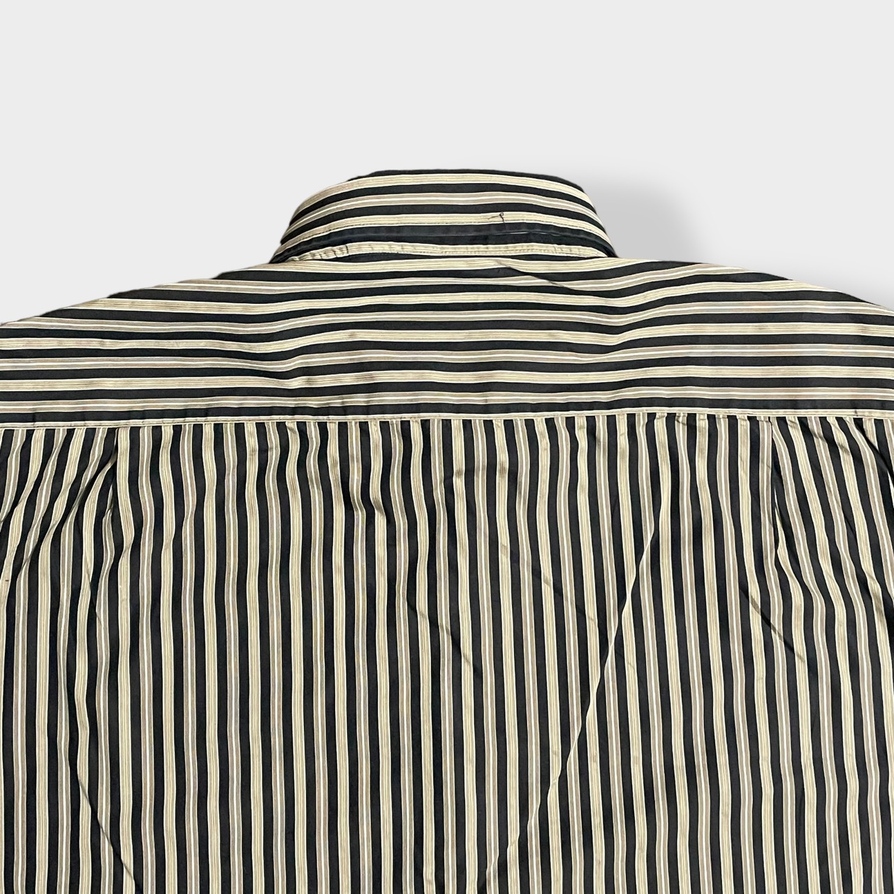 【MISE AU GREEN】ストライプシャツ ボタンダウン 刺繍ロゴ デザインシャツ 柄シャツ 長袖 マルチストライプ XXL ビッグサイズ US古着