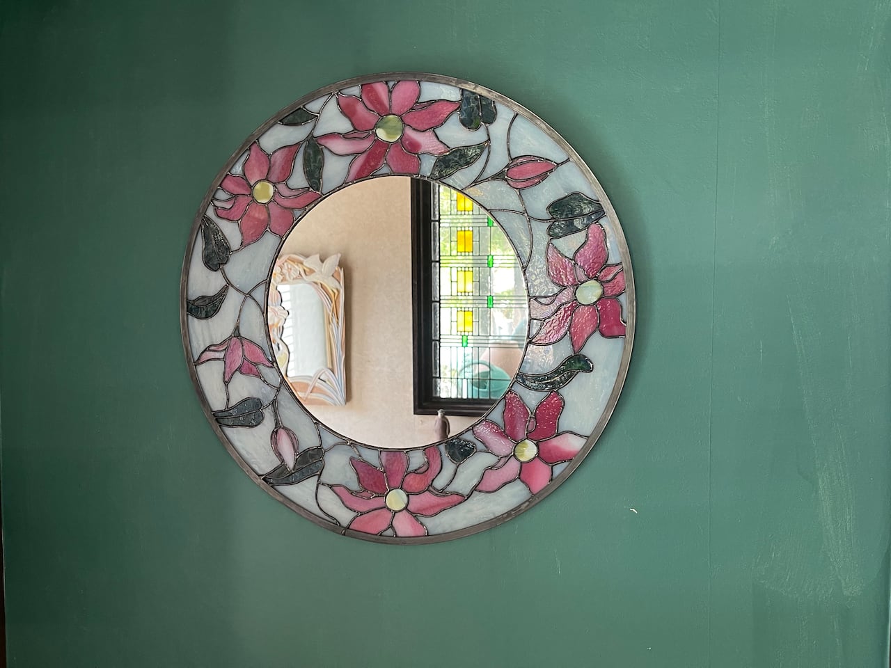 [新作・限定品]鉄線花（テッセン）大きめの壁掛けミラー（ステングラスのミラー）