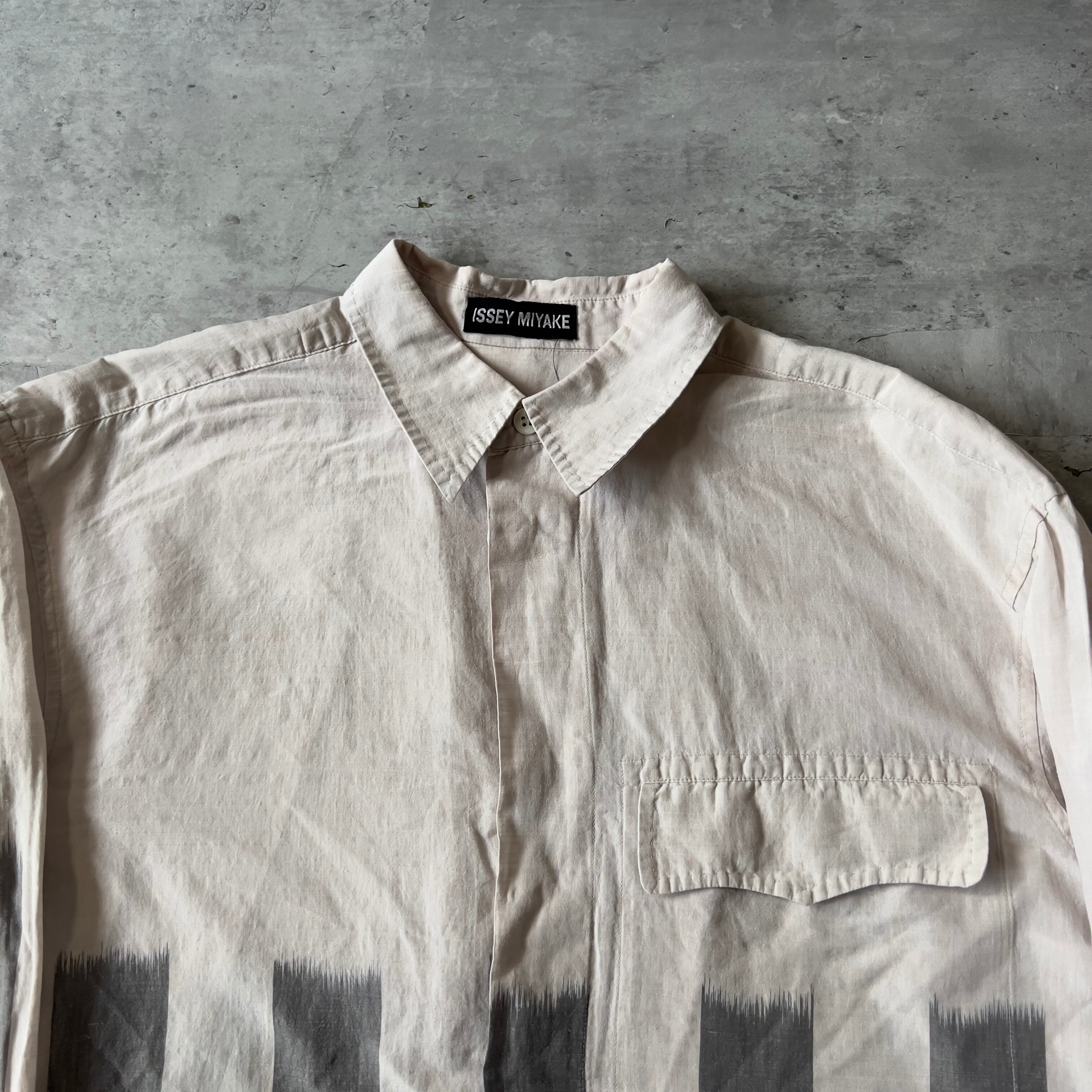 90s “ISSEY MIYAKE” 黒タグ cotton × linen box silhouette shirt