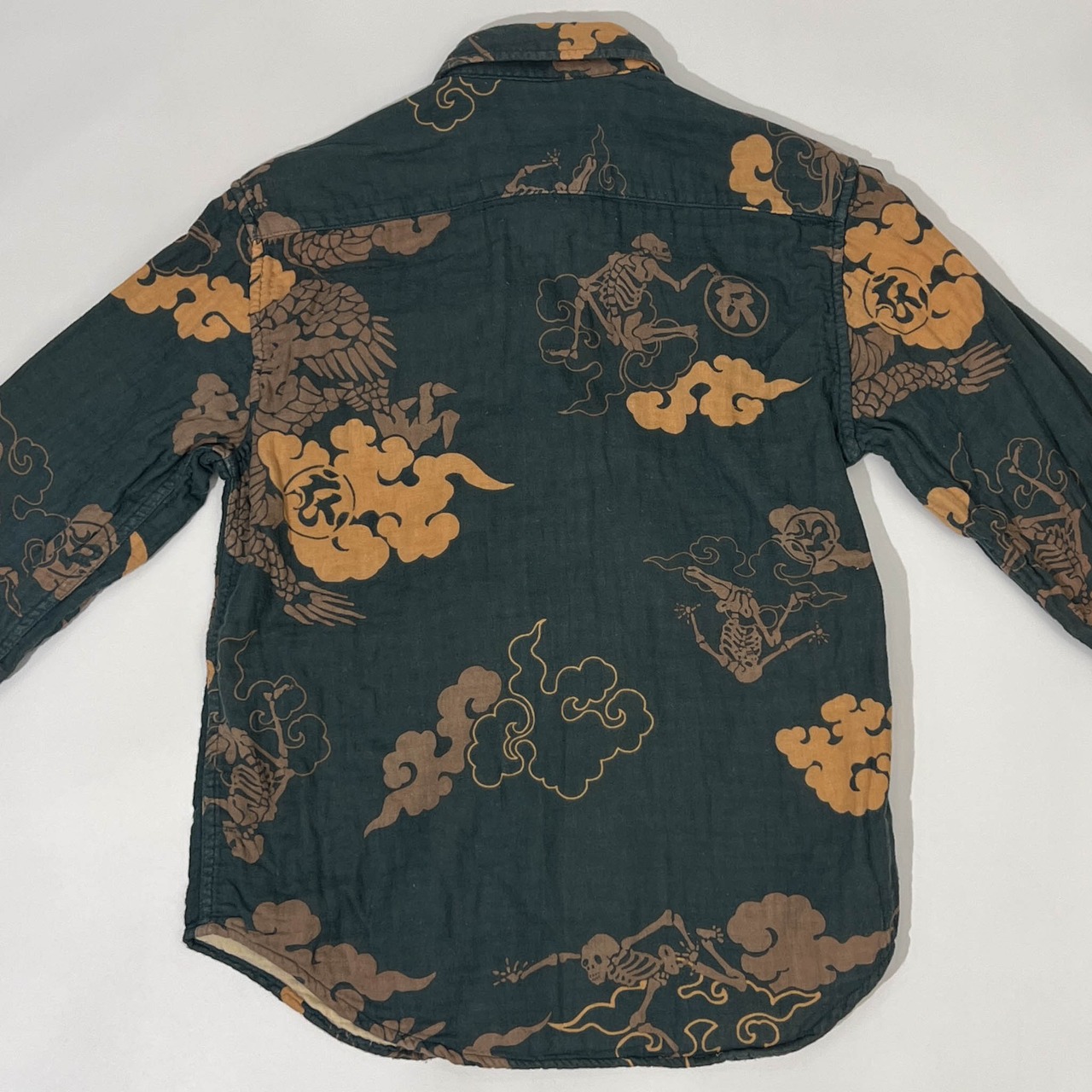 シルク100% 衣 ころも スカル 骸骨  和柄 総柄 長袖シャツ SS /メンズ 京都