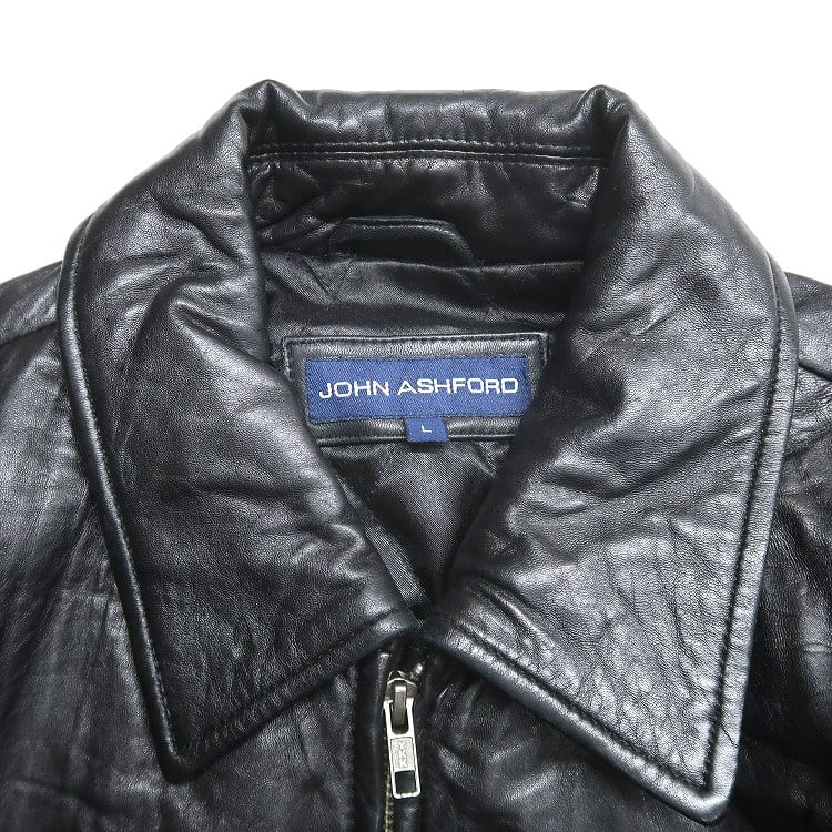 古着 JOHN ASHFORD 本革 レザー ジャケット ブルゾン ブラック 表記：L