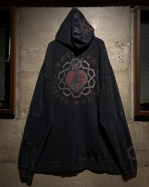 【Caka】“Affliction” Graphic Print × Studs Design Zip Up Hoodie