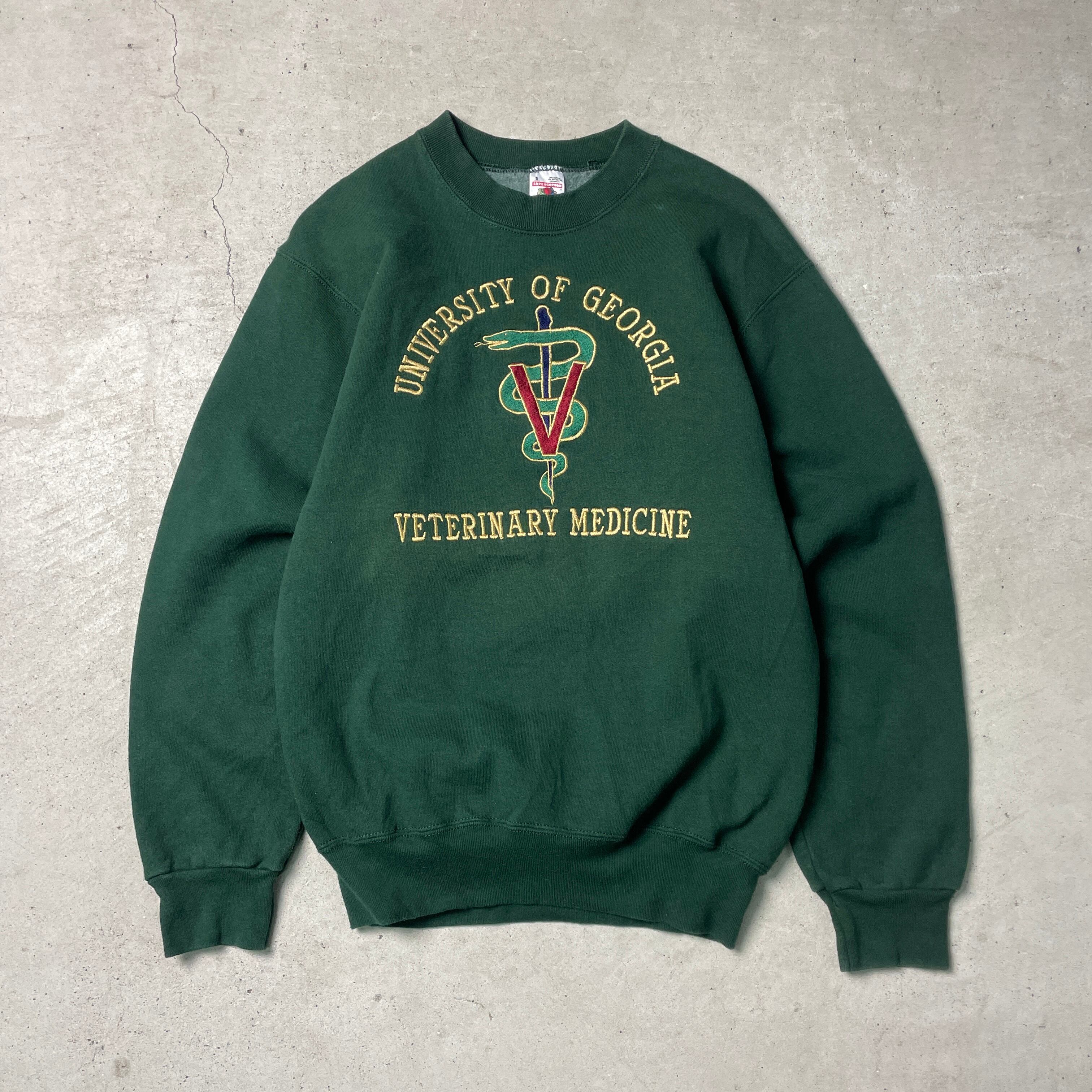 90年代 USA製 UNIVERSITY OF GEORGIA カレッジ 刺繍 スウェットシャツ メンズS 古着 ジョージア大学 獣医学 90s  ビンテージ ヴィンテージ グリーン 緑【スウェット】 | cave 古着屋【公式】古着通販サイト