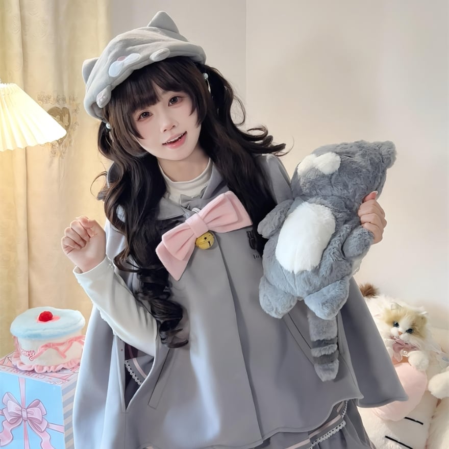 ゆめかわいい ふわふわ 猫探偵 マント グレー 甘ロリコーデ イベント衣装